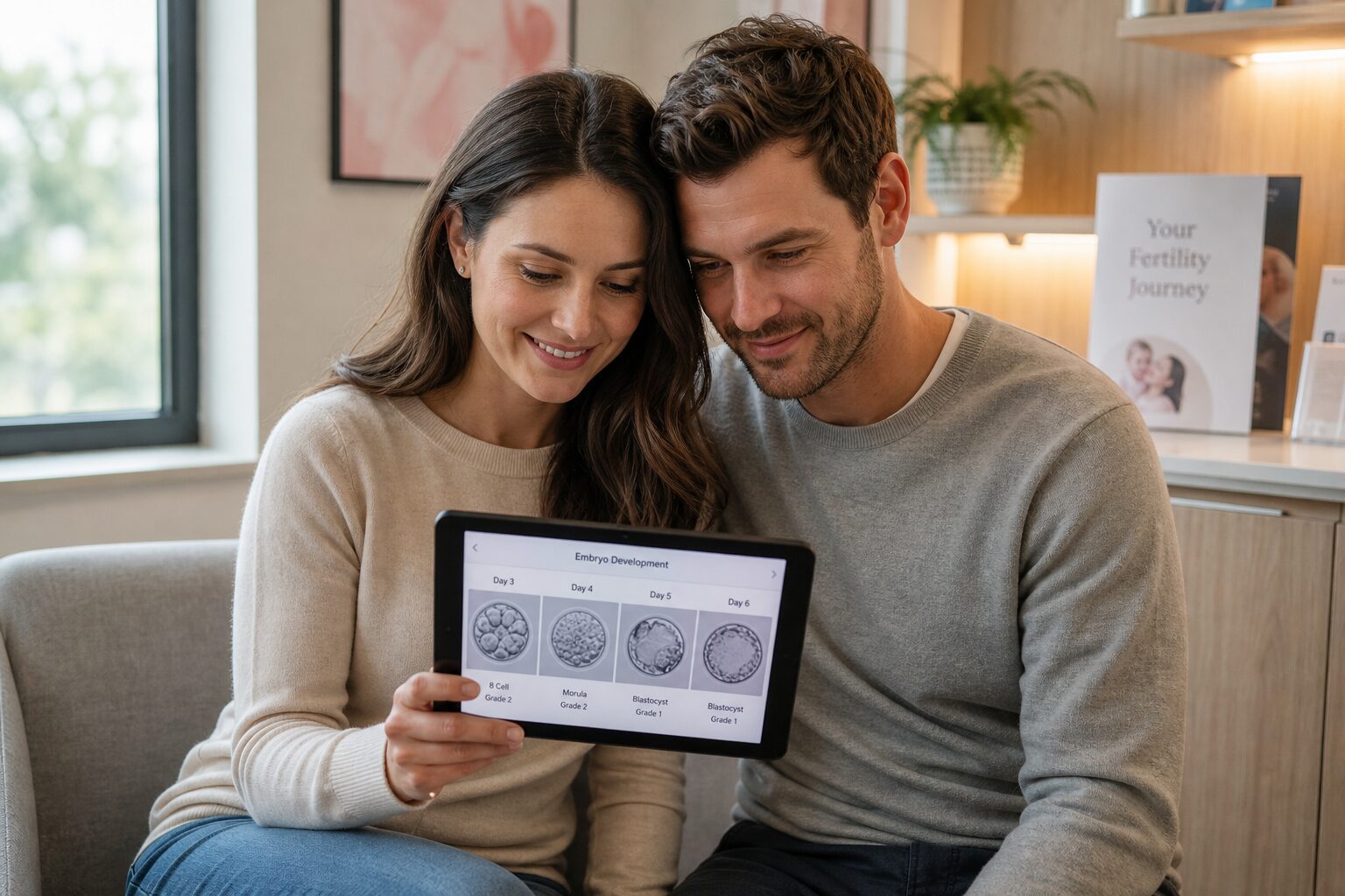 Couple reviewing IVF progress