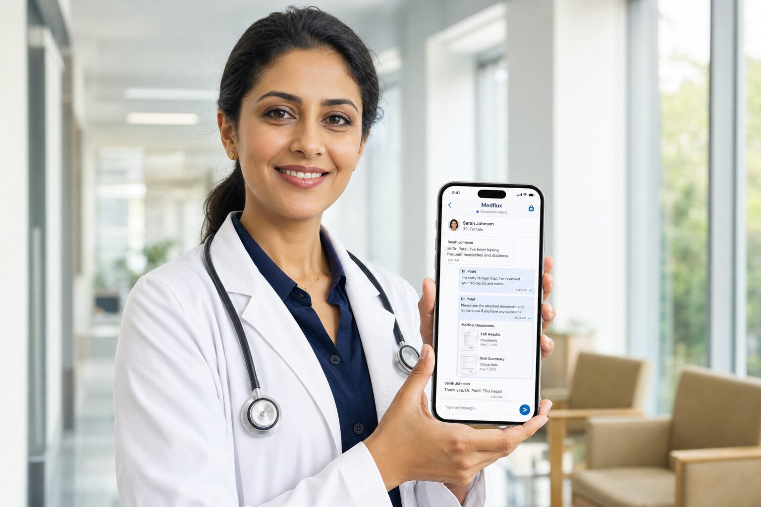 Doctor using Medflux secure messaging