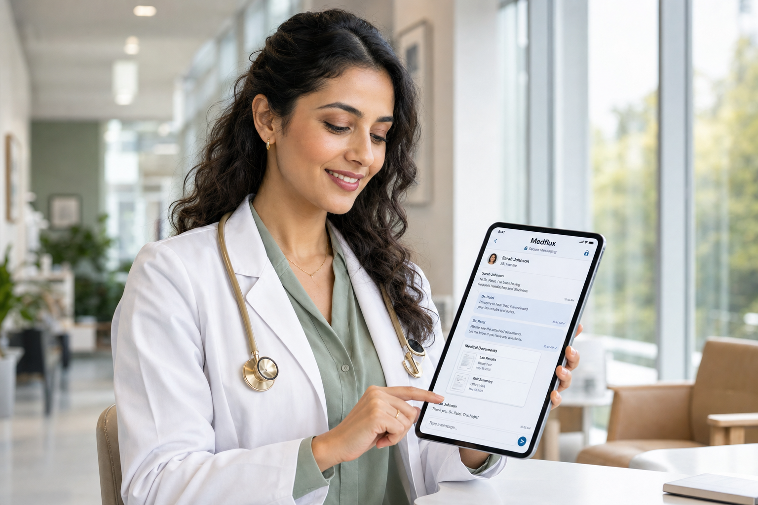 Doctor using Medflux on a tablet